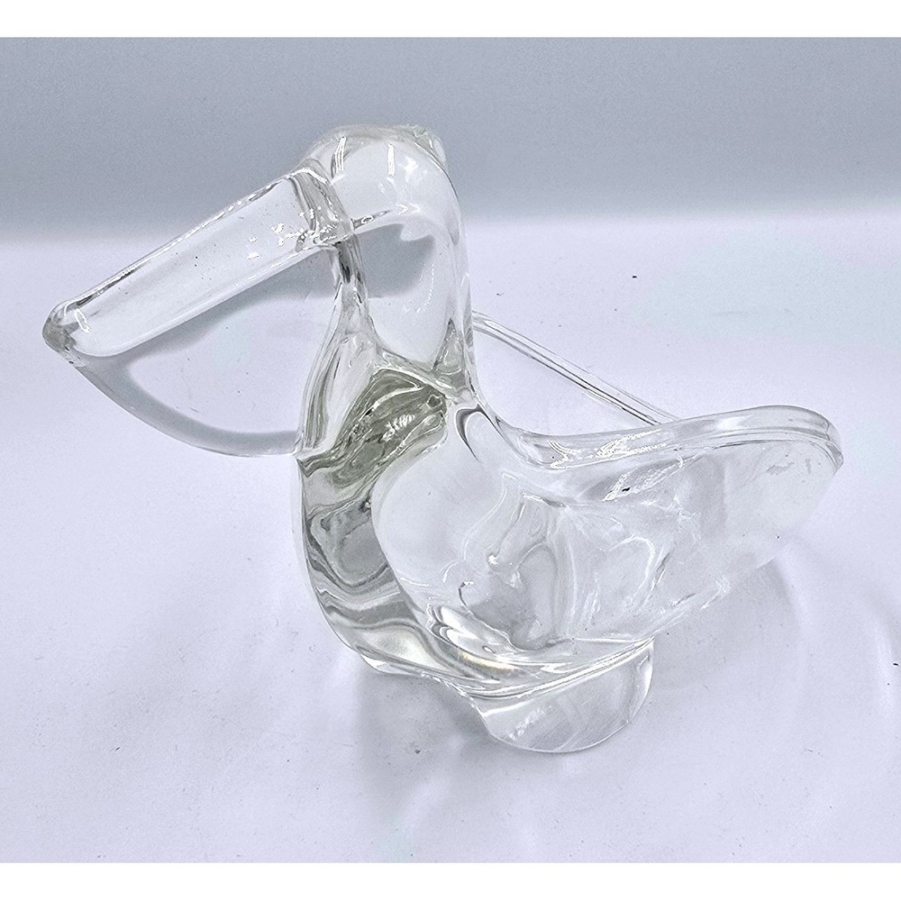 Crystal Art Glass Pelican Sculpture Bowl‎ Dish Coastal Decor Vintage Sasaki MCM